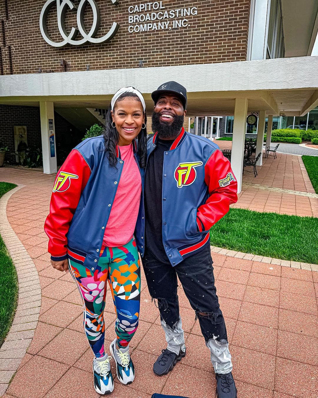 Navy Red Varsity Jackets Outside Capitol Broadcasting Company Clothoo
