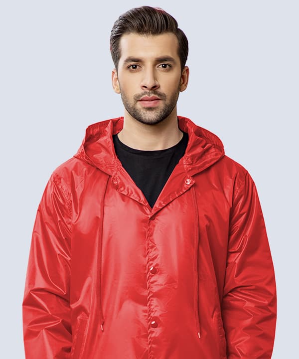 Red hooded coach jacket