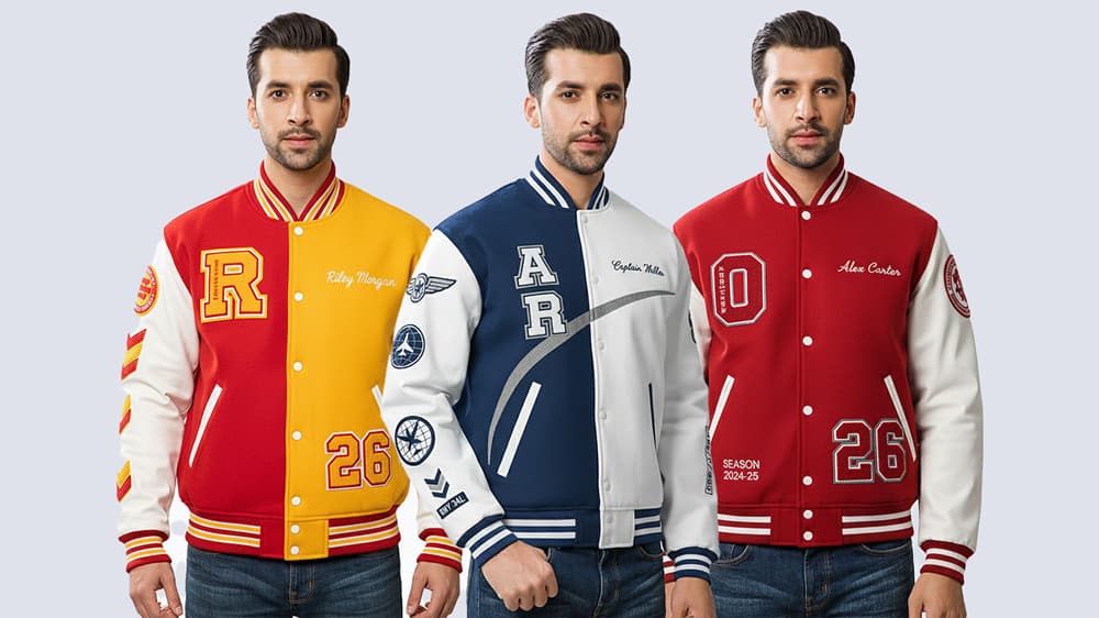 Online custom jacket builder with colors, fabrics and patch options