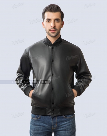 Luxurious All-Black Nappa Leather Letterman Jacket