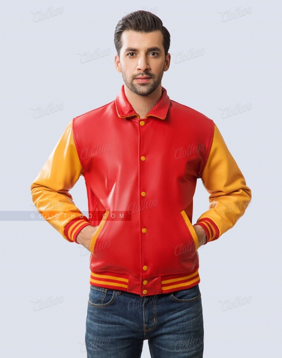 Shirt Collar Letter Jacket For Mens Front