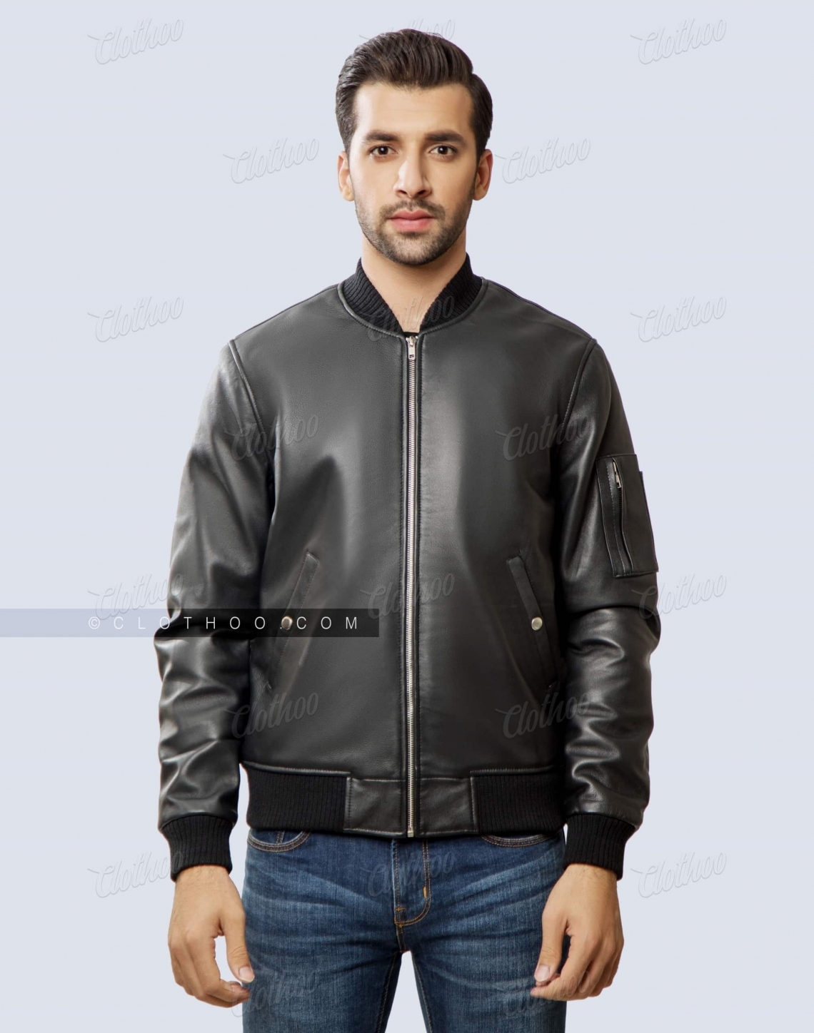 Black Leather Bomber Jacket Sheep