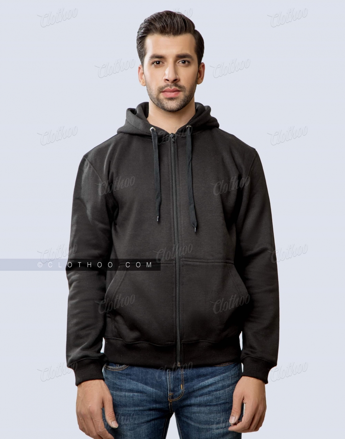 Black Zipper Fleece Hoodie Front