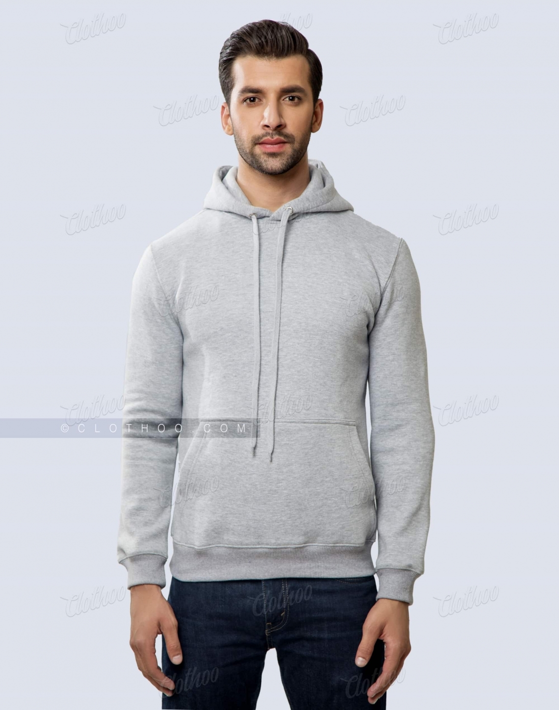 Custom Fleece Hoodie In Light Grey Front