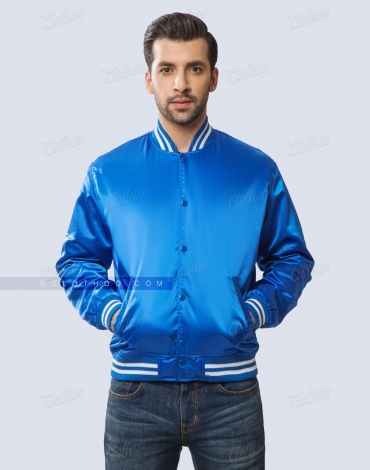 Royal Blue Satin Varsity Jacket