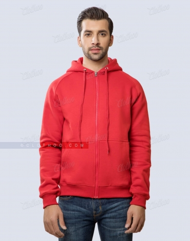 Zipper Fleece Hoodie in Red