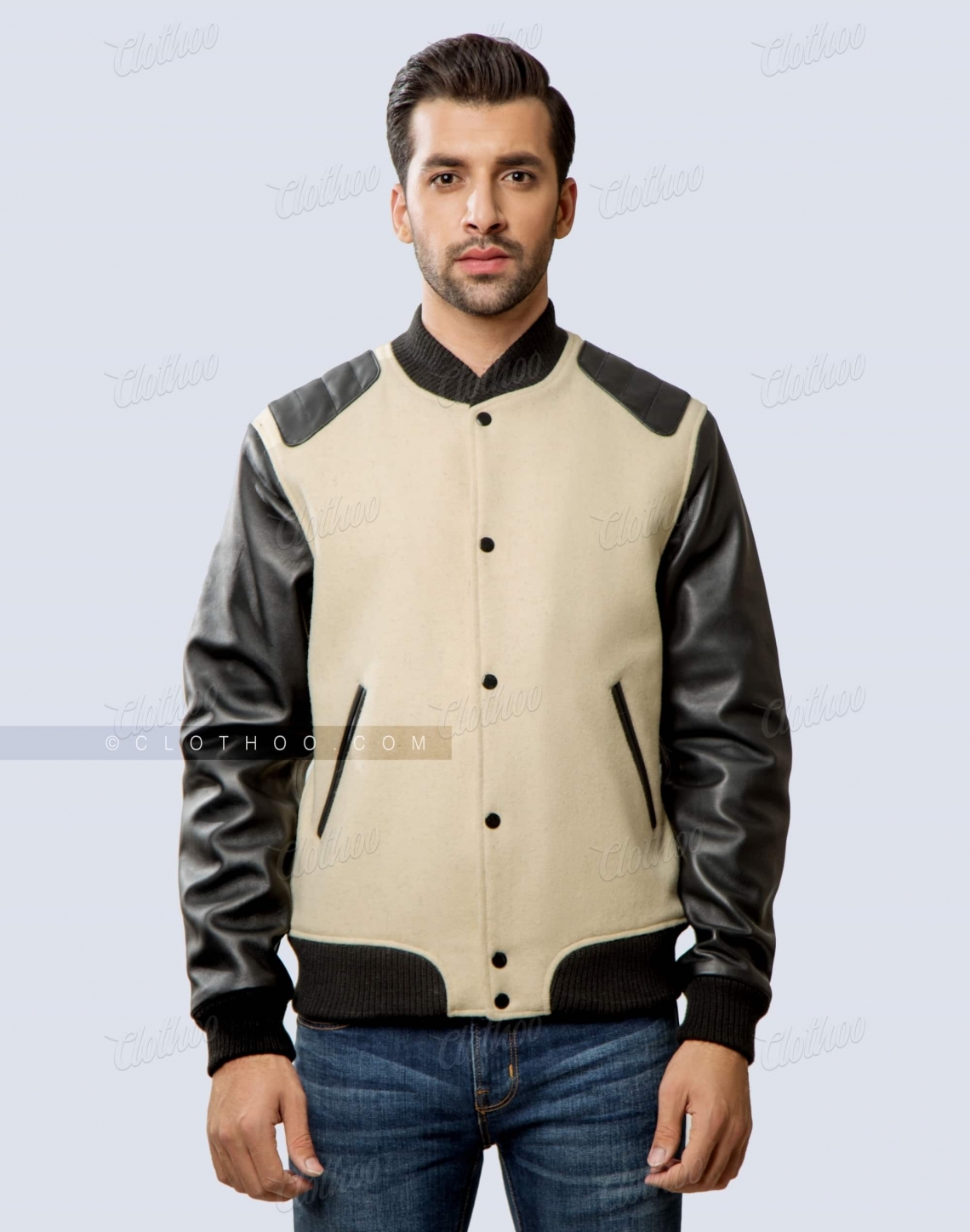 Fashion Wool And Sheep Leather Jacket In Letterman Style Front