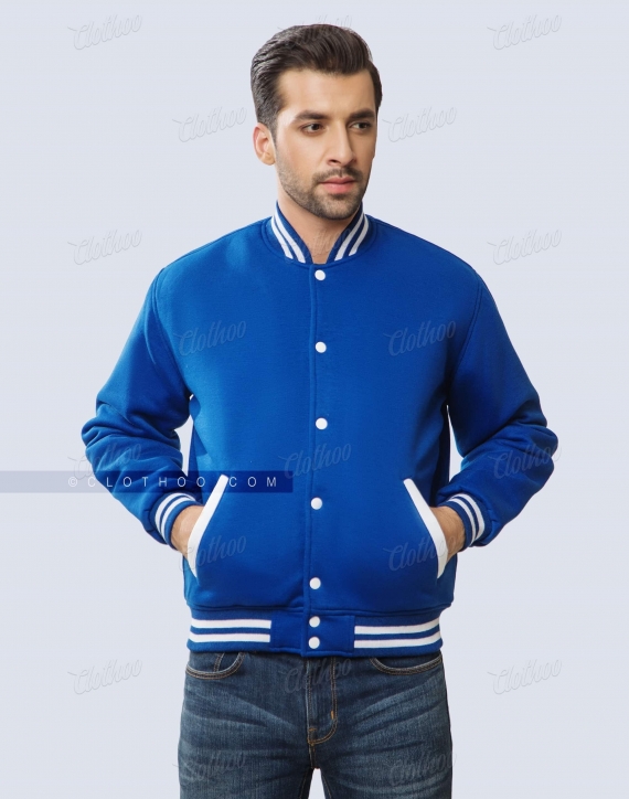 Royal Blue Cotton Fleece Varsity Jacket