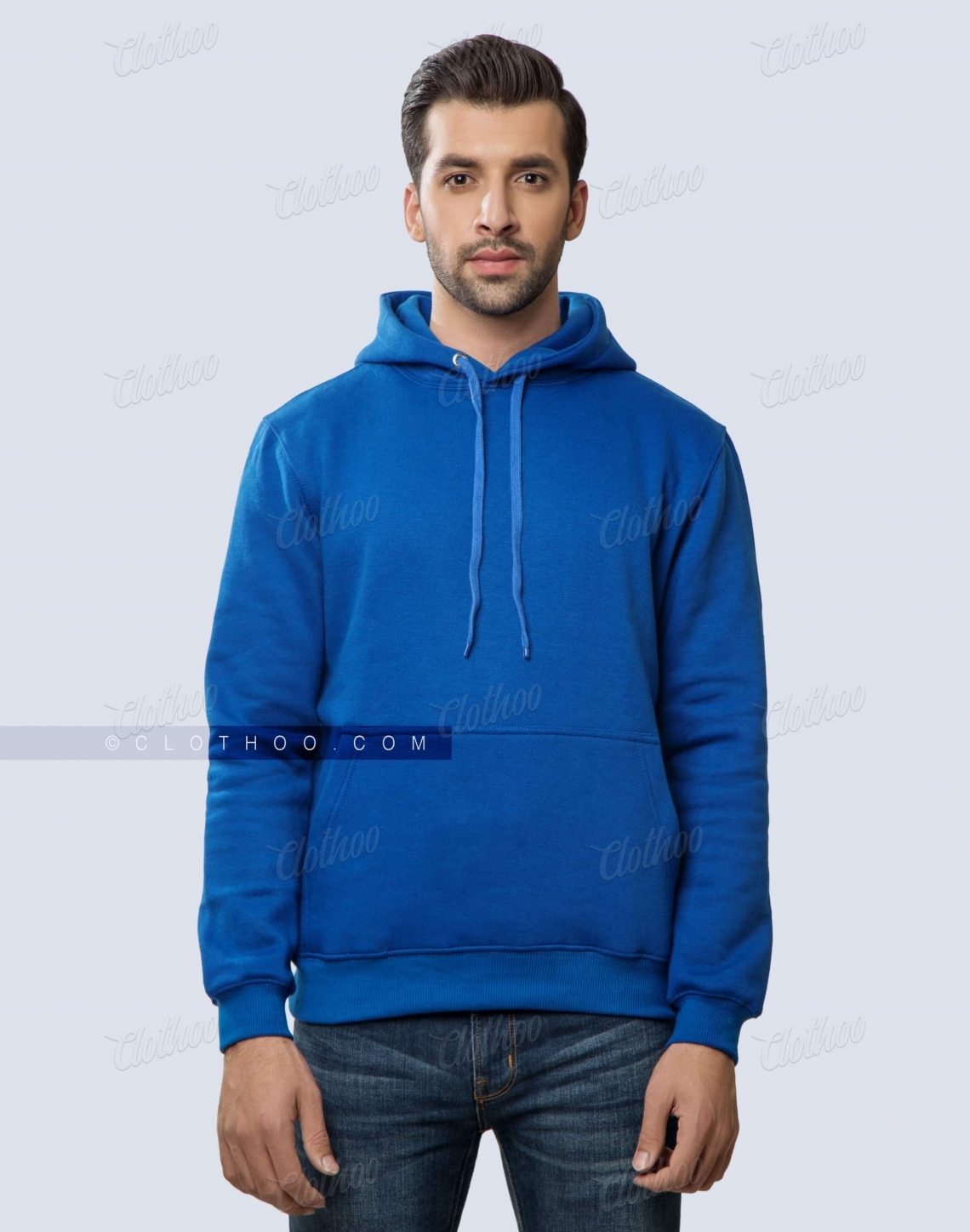 Pullover Fleece Hoodie In Royal Blue Front