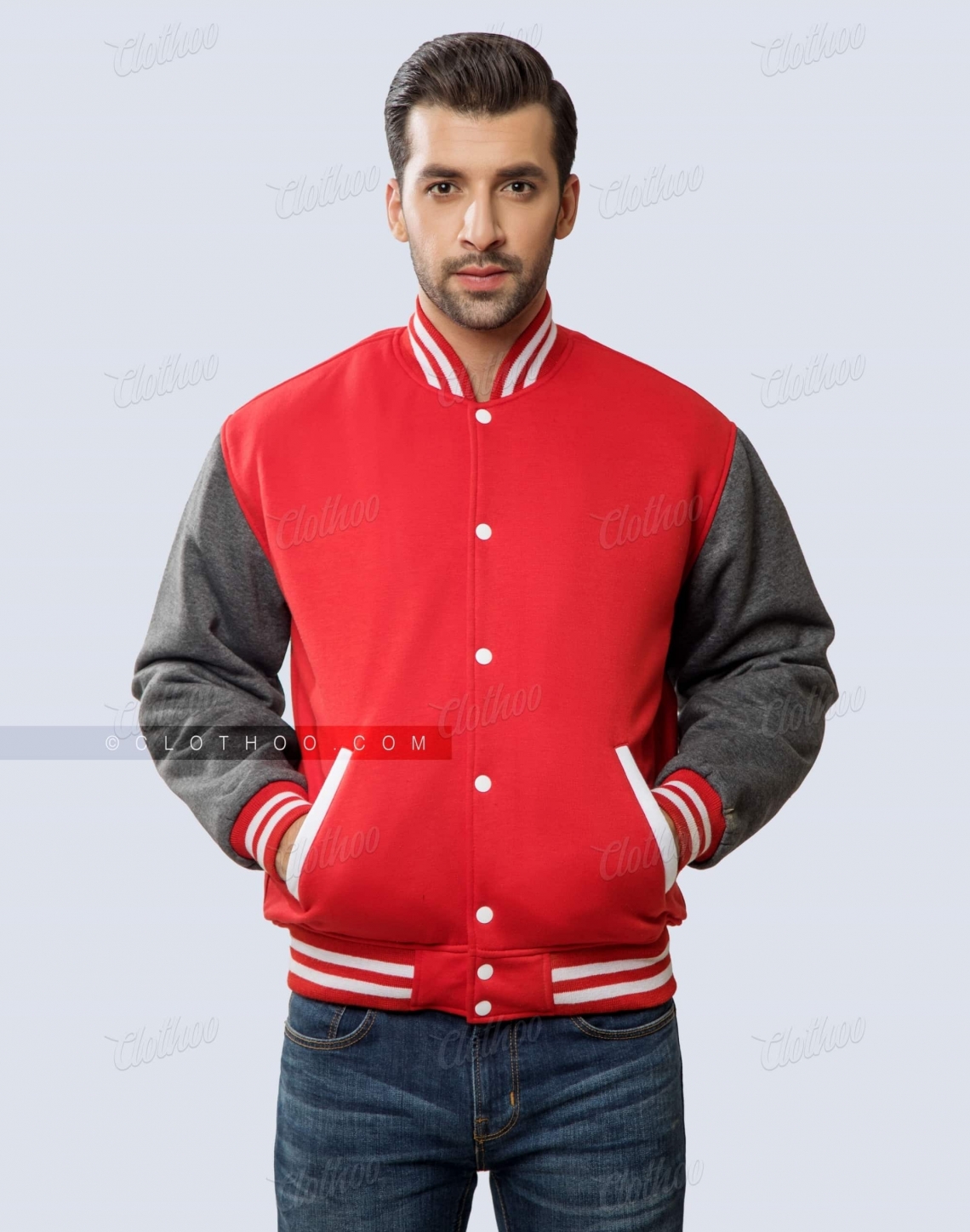 Red and Dark Grey Fleece Letterman Jacket