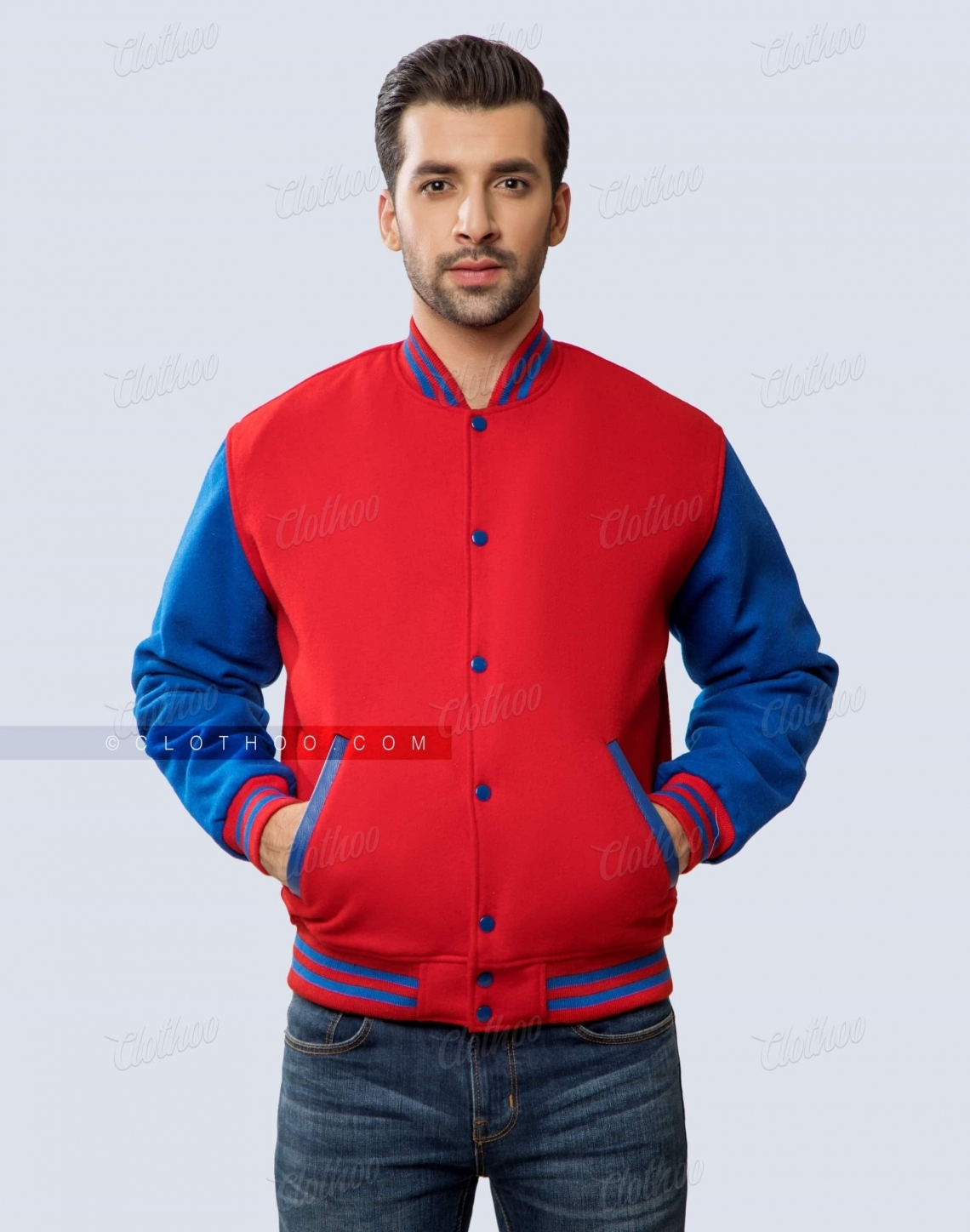 Red and Royal Blue Wool Letterman Jacket