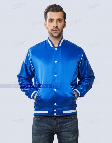 Stylish Satin Varsity Jacket with Piping