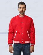 Scarlet Red Wool Letterman Jacket Front View