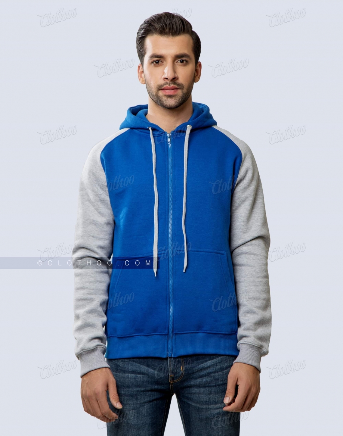 Seniors Zipper Fleece Hoodie In Royal Blue And Light Grey Front