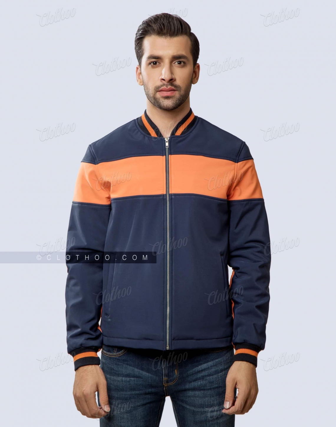 Softshell Bomber Jacket With Orange Panels Front