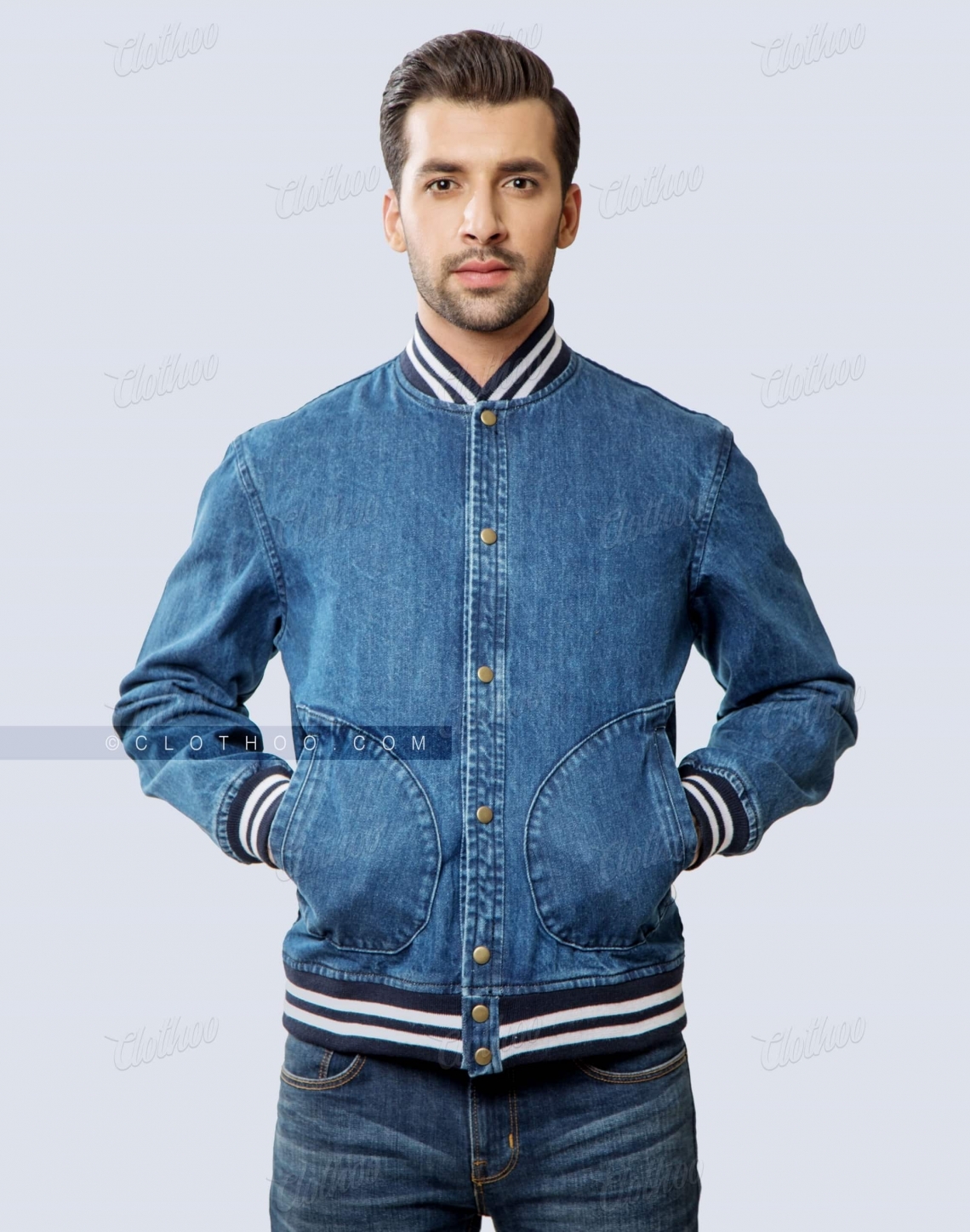 Varsity Style Denim Jacket Front