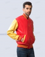 Leather Red Body and Athletic Gold Sleeves Varsity Jacket