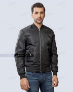 Black Nylon Bomber Jacket For Mens Front Side
