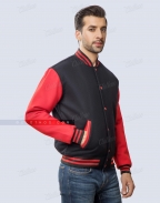 Black and Red Wool Varsity Jacket Side