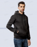 Black Zipper Fleece Hoodie Front Side