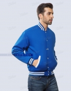 Cotton Fleece Varsity Jacket In Royal Blue Front Side