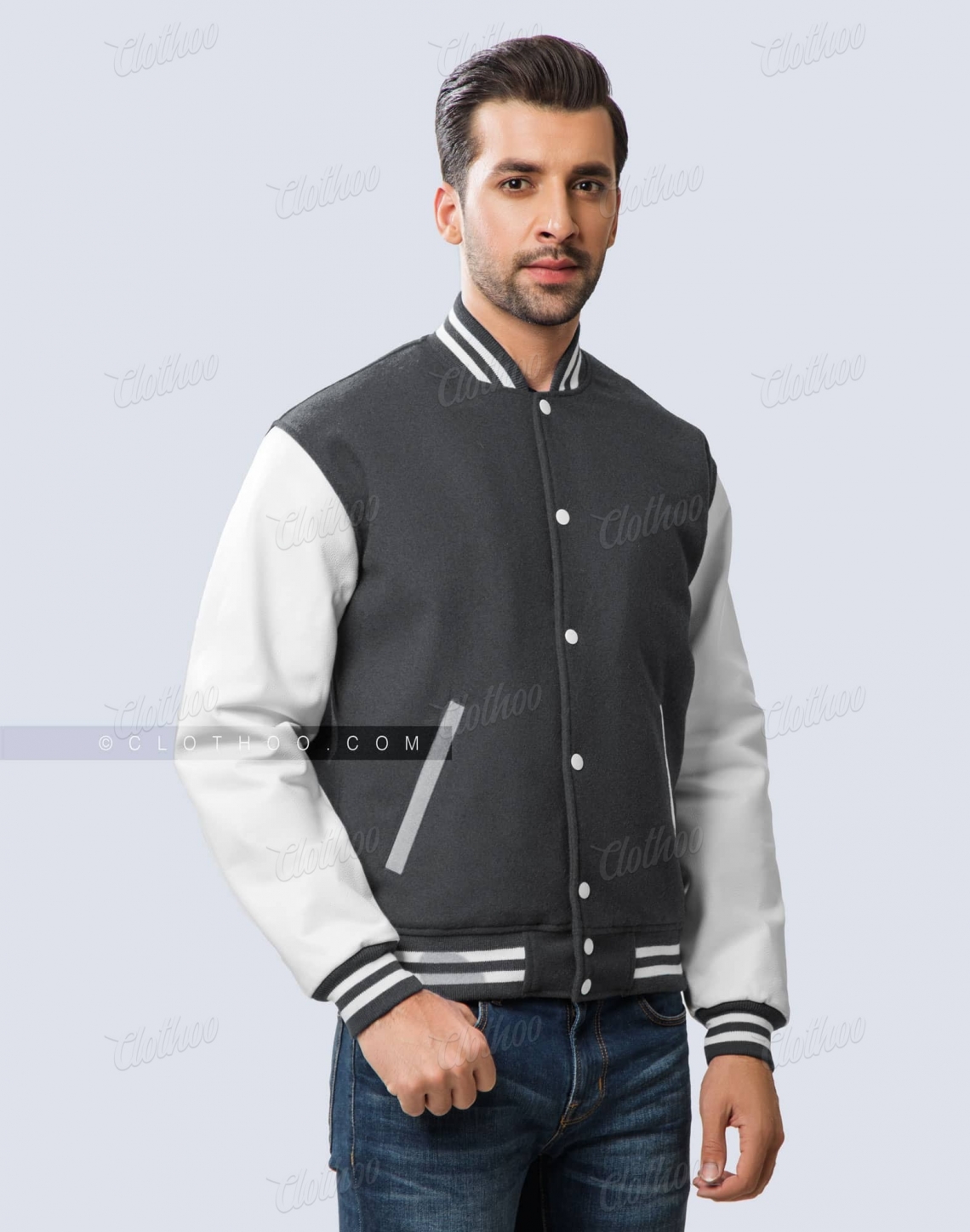 Dark Grey and White Varsity Jacket