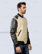 Fashion Wool And Sheep Leather Jacket In Letterman Style Front Side