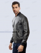 Leather Bomber Jacket Black Mens