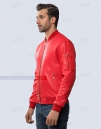 Red Sheep Leather Bomber Jacket Women Front Side