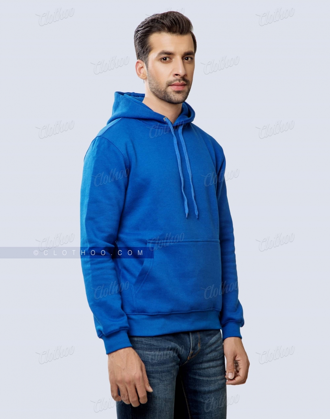 Pullover Fleece Hoodie In Royal Blue Front Side