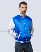 Royal blue satin letterman jacket white sleeves Side
