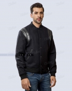 Black Varsity Jacket with Leather Inserts