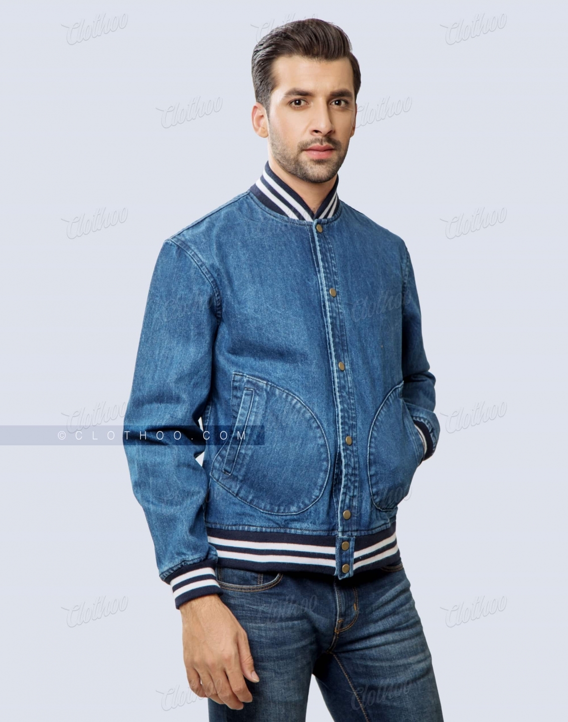 Varsity Style Denim Jacket Front Side