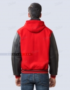 Hooded Varsity Jacket Wool Leather Back