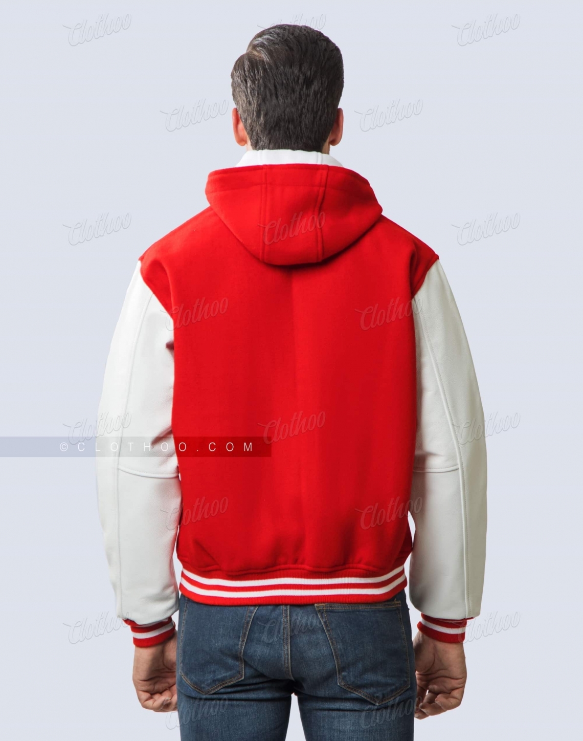 Letterman Hoodie Jacket Red White Hood Back