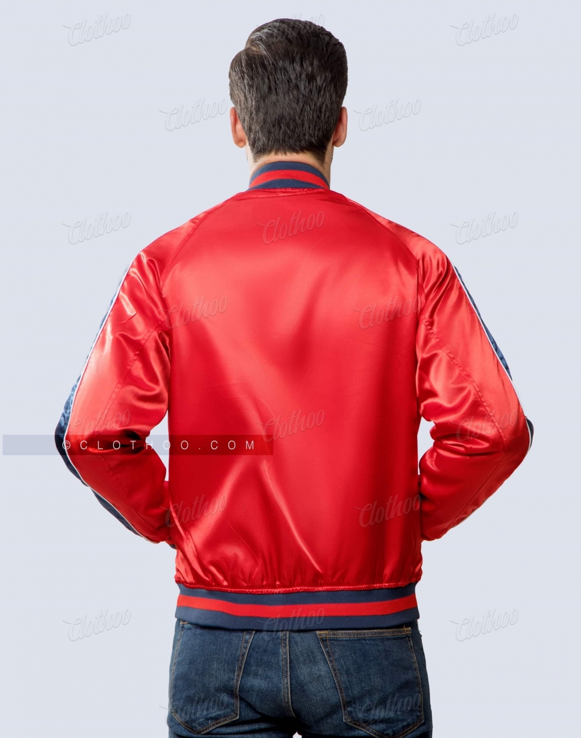 Red Satin Jacket With Shoulder Stripe And Piping Back