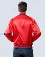 Red Satin Jacket With Shoulder Stripe And Piping Back