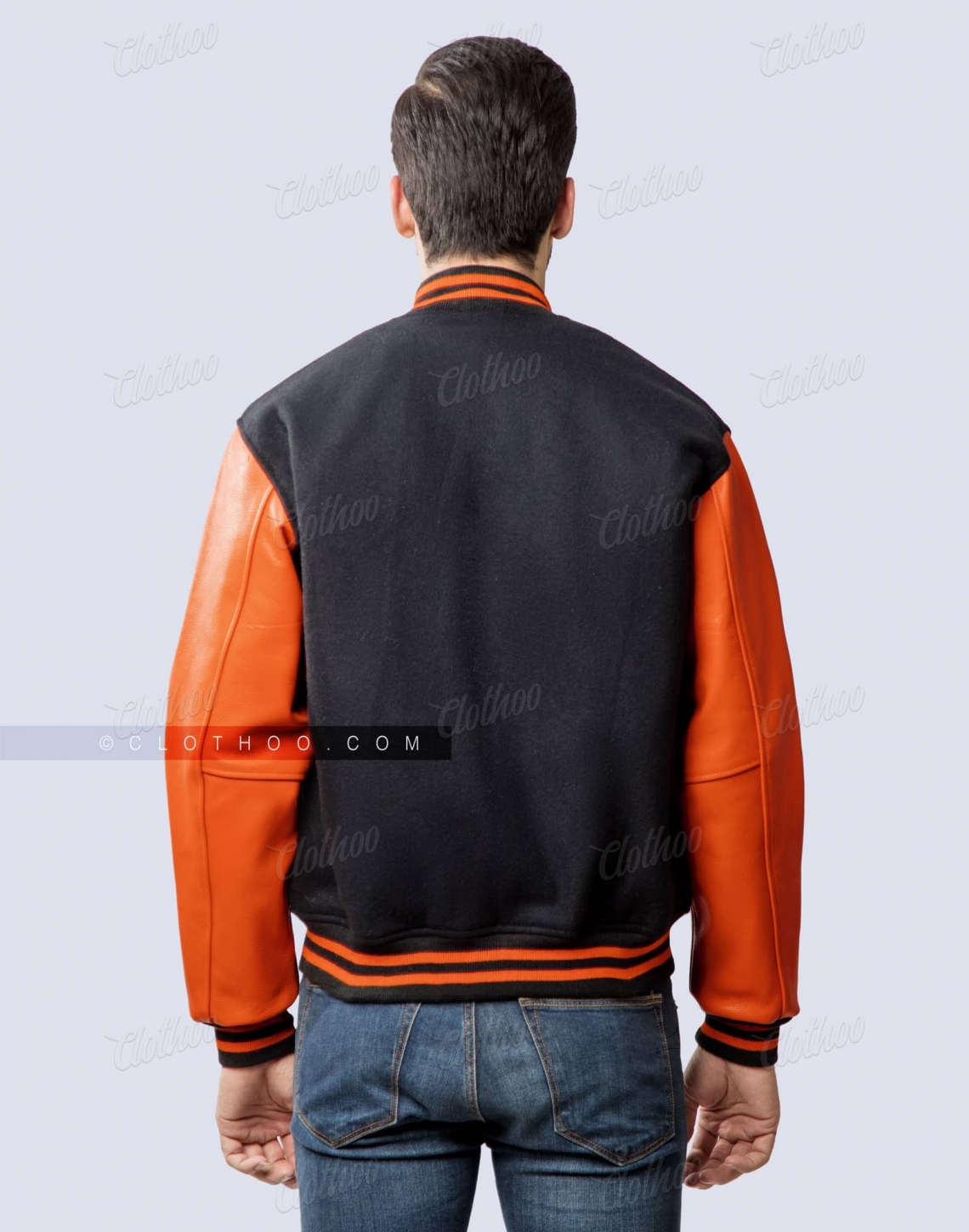 Black Body Orange Sleeves Varsity Jacket