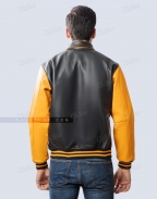 Cowhide Leather Letterman Jacket With Shirt Collar Back