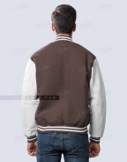 Dark Brown and White Leather Sleeves Letterman Jacket