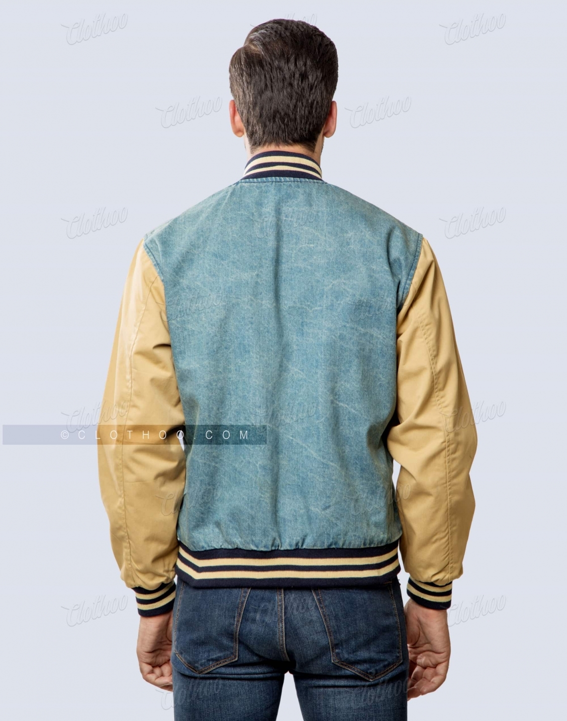 Denim Varsity Jacket Cotton Twill Sleeves Back