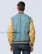 Denim Varsity Jacket Cotton Twill Sleeves Back