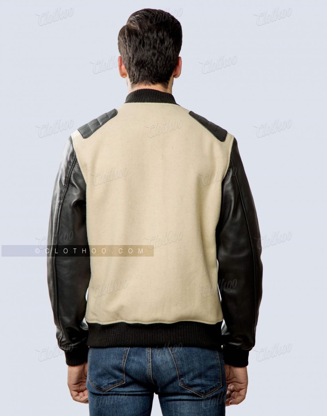 Fashion Wool And Sheep Leather Jacket In Letterman Style Back