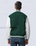 Green Wool White Leather Sleeves Varsity Jacket