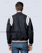 Premium Black Varsity Jacket With White Shoulder Inserts Back