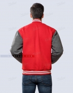 Red and Dark Grey Fleece Letterman Jacket Back