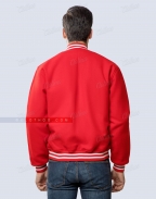 Scarlet Red Wool Letterman Jacket Leather Trim