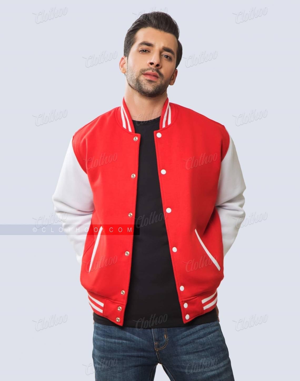 Red and White Fleece Varsity Jacket Casual
