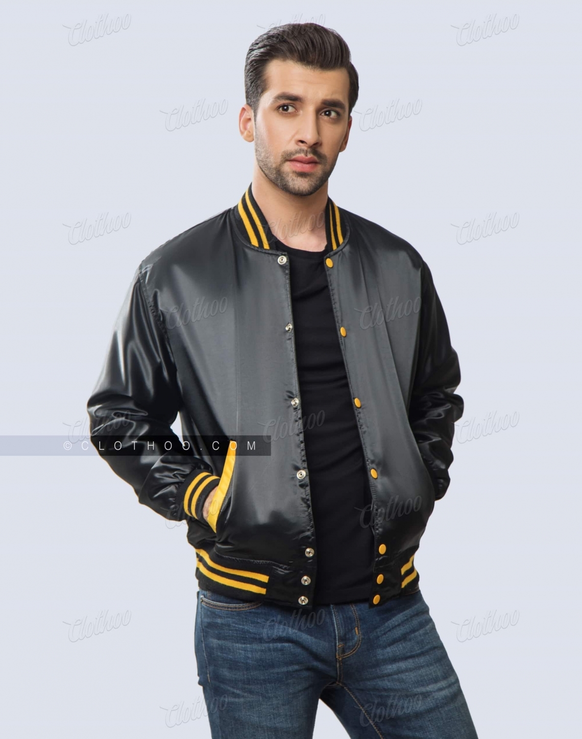 Letterman Jackets in Black Satin Mens Womens Casual