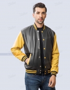 Personalized Varsity Jacket in Black and Gold Sheep Leather